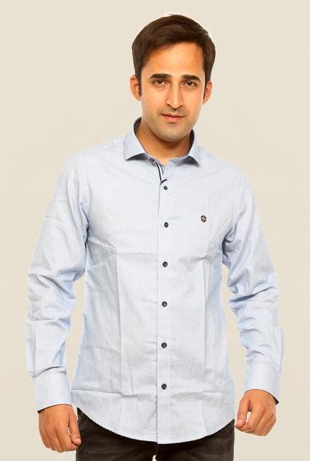 Mufti Sky Blue Solid Cotton Shirt Mufti Sky Blue Solid Cotton Shirt