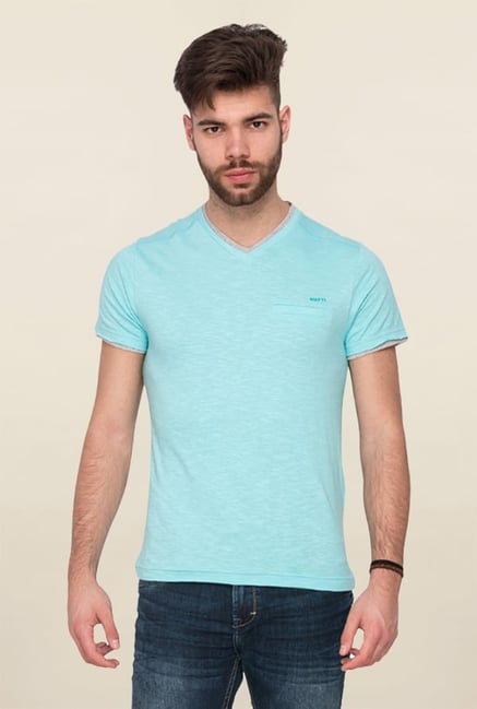 Mufti Sky Blue Solid T Shirt Mufti Sky Blue Solid T Shirt