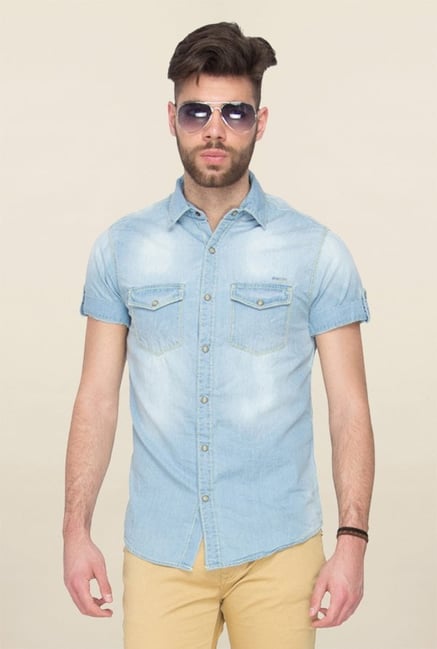 Mufti Denim Blue Solid Cotton Shirt Mufti Denim Blue Solid Cotton Shirt