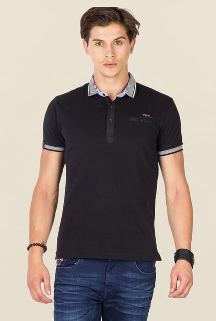 Mufti Black Solid Polo T Shirt Mufti Black Solid Polo T Shirt