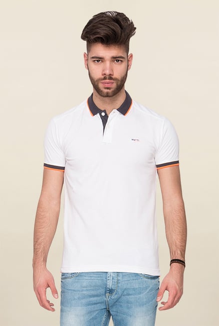 Mufti White Solid Polo T Shirt Mufti White Solid Polo T Shirt