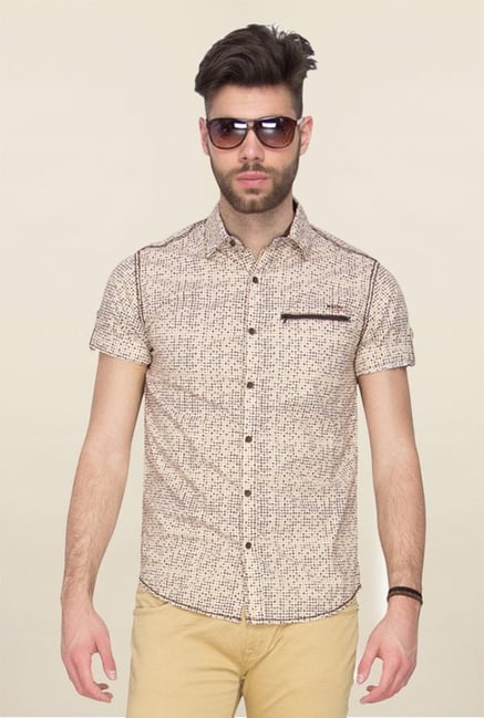 Mufti Beige Printed Slim Fit Shirt Mufti Beige Printed Slim Fit Shirt