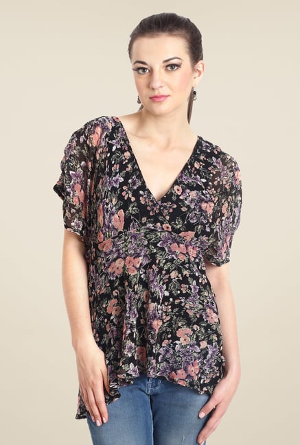 Avirate Black Floral Printed Top Avirate Black Floral Printed Top