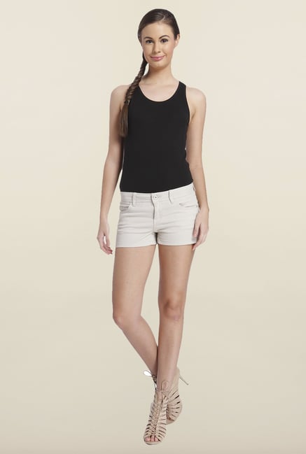 Only Beige Solid Regular-fit Shorts Only Beige Solid Regular-fit Shorts