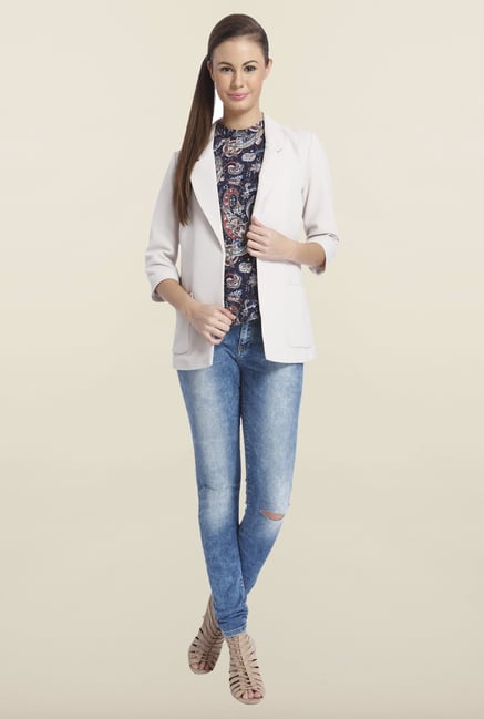 Only Light Grey Solid Blazer Only Light Grey Solid Blazer