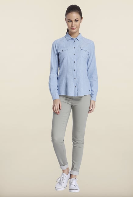 Only Blue Solid Casual Shirt Only Blue Solid Casual Shirt