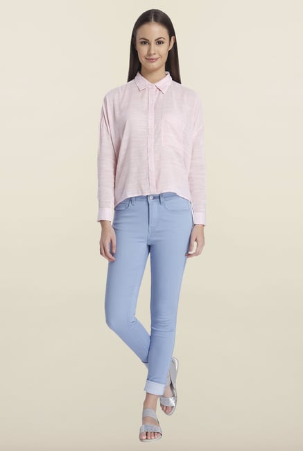 Only Light Pink Solid Casual Shirt Only Light Pink Solid Casual Shirt