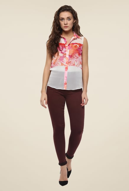 Avirate White & Pink Printed Top Avirate White & Pink Printed Top
