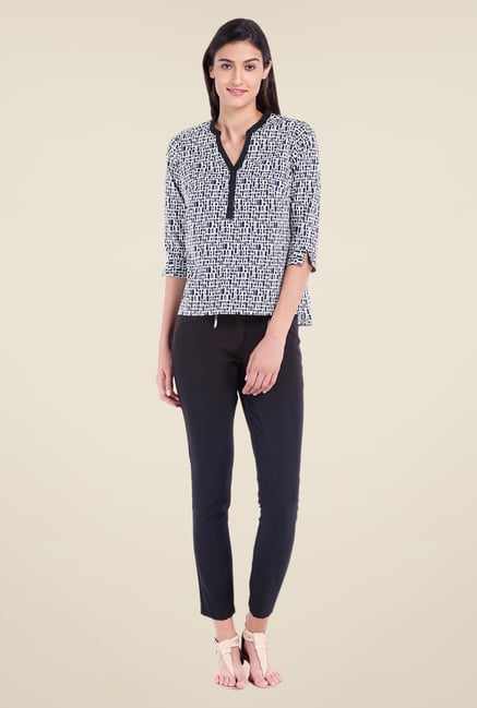 Avirate Navy & White Printed Top Avirate Navy & White Printed Top