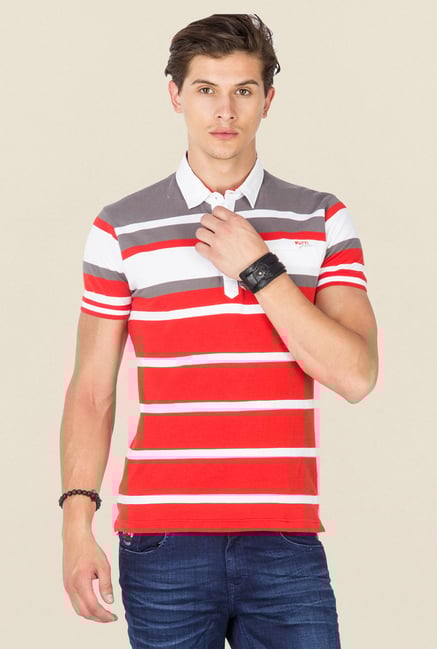 Mufti Orange & White Striped Polo T Shirt Mufti Orange & White Striped Polo T Shirt