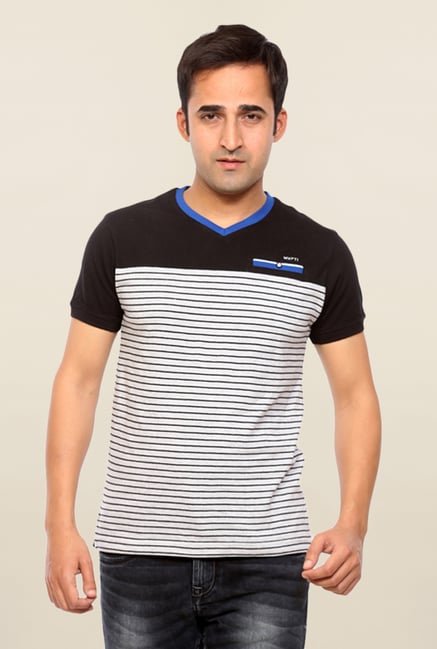 Mufti White & Black Striped T Shirt Mufti White & Black Striped T Shirt