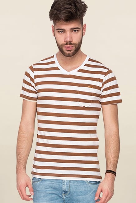 Mufti Brown & White Striped T Shirt Mufti Brown & White Striped T Shirt