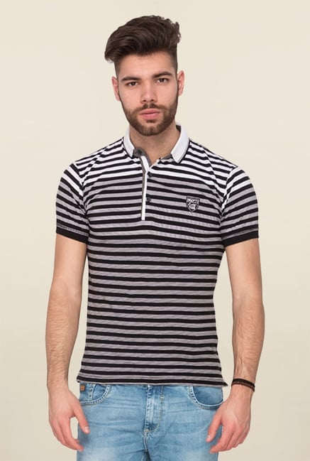 Mufti Black Striped Polo T Shirt Mufti Black Striped Polo T Shirt