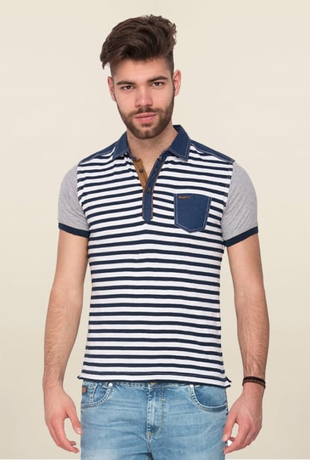 Mufti Navy Striped Polo T Shirt Mufti Navy Striped Polo T Shirt