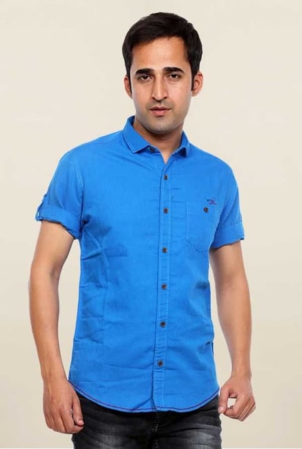 Mufti Royal Blue Solid Slim Fit Shirt Mufti Royal Blue Solid Slim Fit Shirt