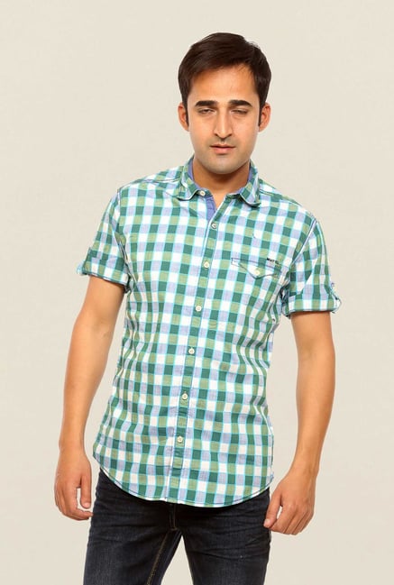 Mufti Green Checks Slim Fit Shirt Mufti Green Checks Slim Fit Shirt