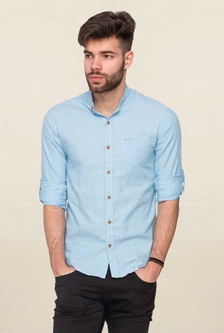 Mufti Sky Blue Solid Slim Fit Shirt Mufti Sky Blue Solid Slim Fit Shirt