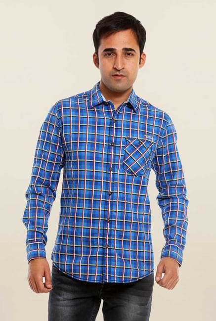 Mufti Blue Checks Cotton Shirt Mufti Blue Checks Cotton Shirt