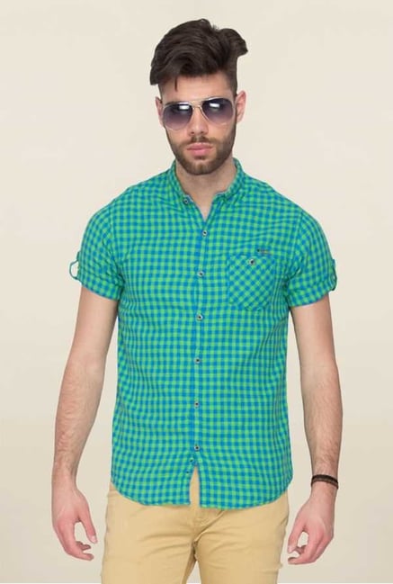 Mufti Green Checks Slim Fit Shirt Mufti Green Checks Slim Fit Shirt