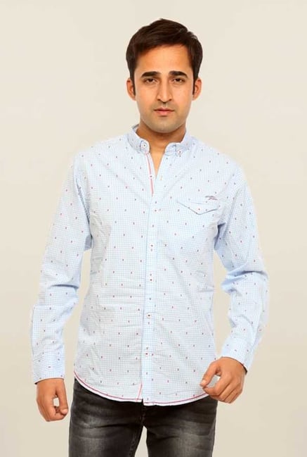 Mufti Sky Blue Printed Slim Fit Shirt Mufti Sky Blue Printed Slim Fit Shirt
