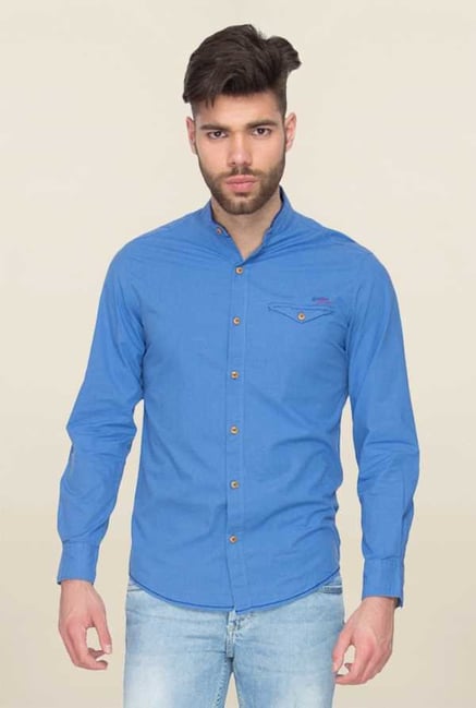 Mufti Blue Solid Slim Fit Shirt Mufti Blue Solid Slim Fit Shirt