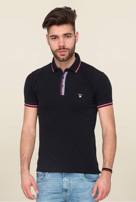 Mufti Black Solid Polo T Shirt Mufti Black Solid Polo T Shirt