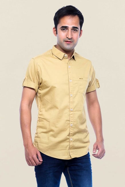 Mufti Khaki Solid Slim Fit Shirt Mufti Khaki Solid Slim Fit Shirt