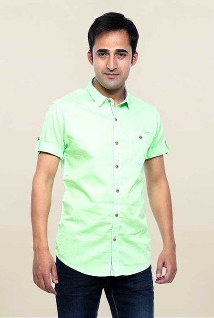 Mufti Green Solid Cotton Shirt Mufti Green Solid Cotton Shirt