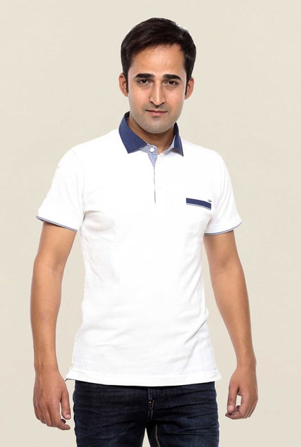 Mufti White Solid Polo T Shirt Mufti White Solid Polo T Shirt