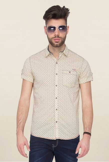 Mufti Beige Printed Slim Fit Shirt Mufti Beige Printed Slim Fit Shirt