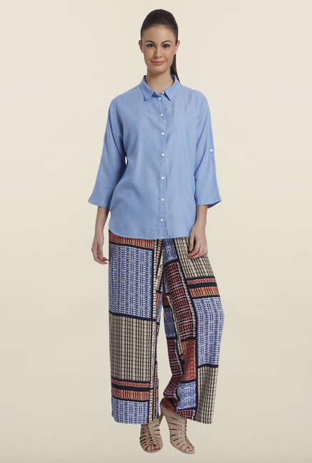 Only Light Blue Solid Casual Shirt Only Light Blue Solid Casual Shirt