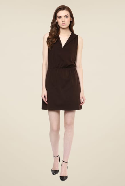 Avirate Brown Solid Blouson Dress Avirate Brown Solid Blouson Dress