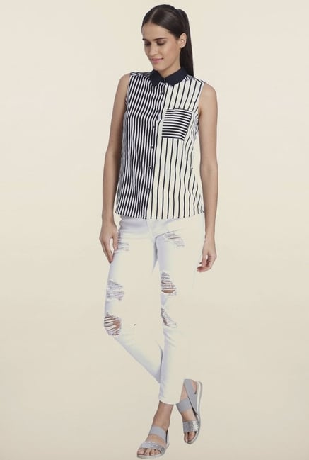 Vero Moda Navy Striped Casual Shirt Vero Moda Navy Striped Casual Shirt
