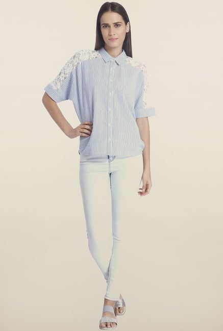 Vero Moda Blue Striped Casual Shirt Vero Moda Blue Striped Casual Shirt