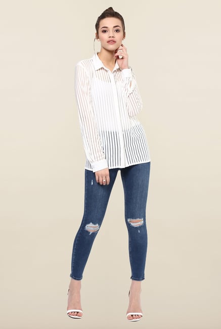 Femella White Striped Casual Shirt Femella White Striped Casual Shirt