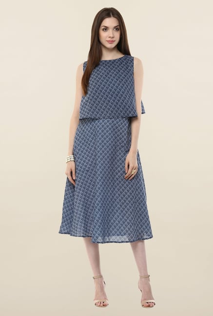 Femella Navy Printed Casual Dress Femella Navy Printed Casual Dress