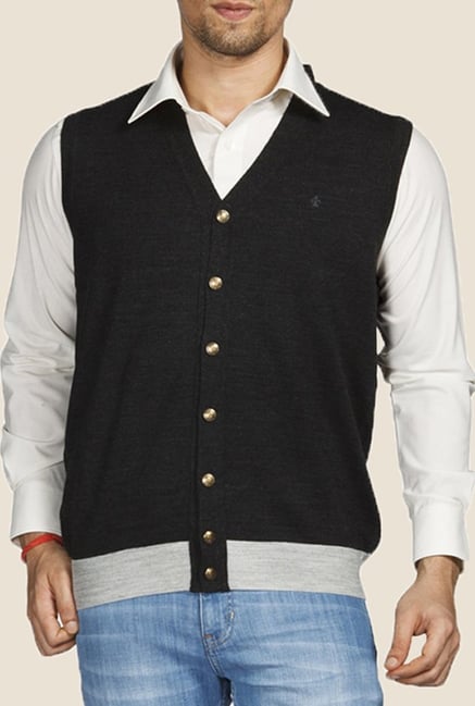 Raymond Dark Grey Solid Sweater Raymond Dark Grey Solid Sweater