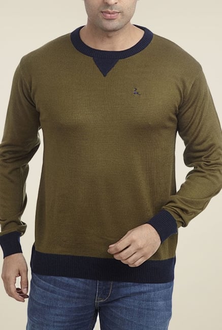 Parx Olive Solid Sweater Parx Olive Solid Sweater