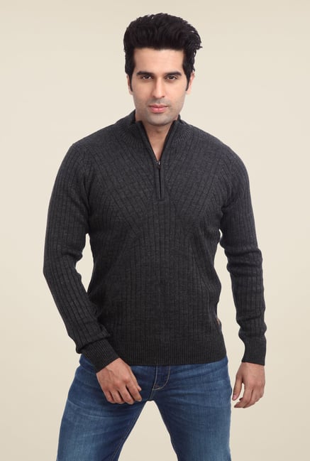 Parx Dark Grey Solid Sweater Parx Dark Grey Solid Sweater