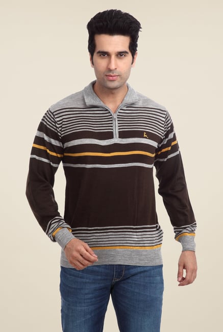 Parx Brown Striped Sweater Parx Brown Striped Sweater