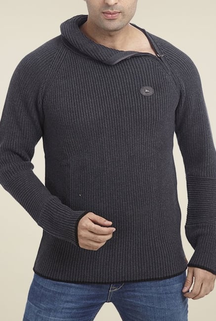 Parx Grey Solid Sweater Parx Grey Solid Sweater