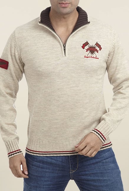 Parx Beige Solid Sweater Parx Beige Solid Sweater