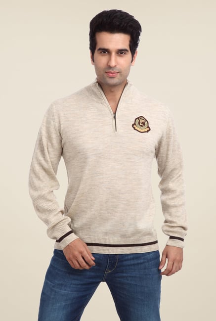 Parx Beige Solid Sweater Parx Beige Solid Sweater