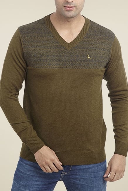 Parx Olive Solid Sweater Parx Olive Solid Sweater