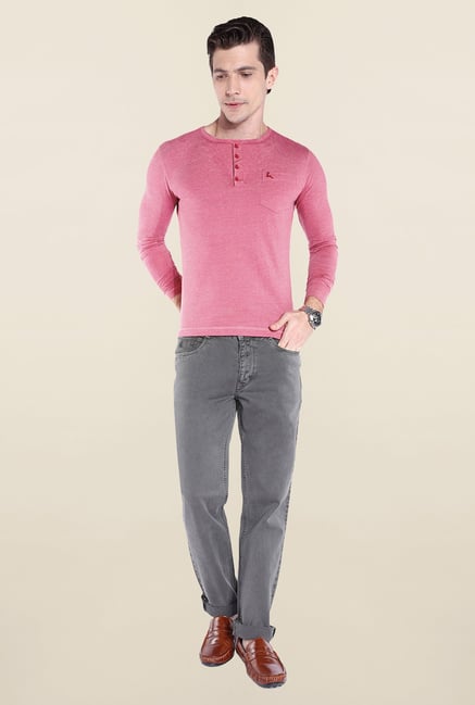 Parx Pink Solid Henley Neck T Shirt Parx Pink Solid Henley Neck T Shirt