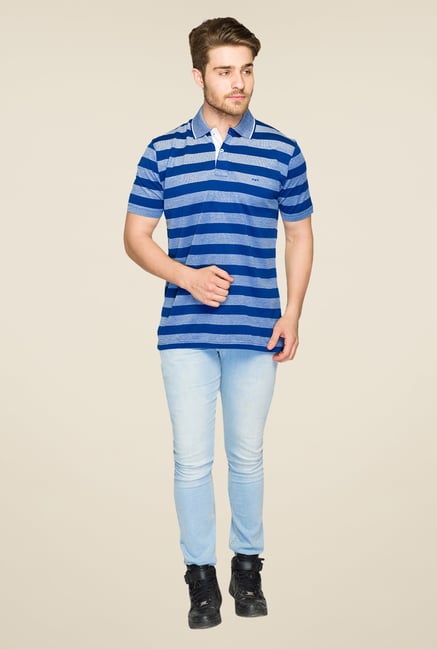 ColorPlus Dark Blue Striped Polo T Shirt ColorPlus Dark Blue Striped Polo T Shirt