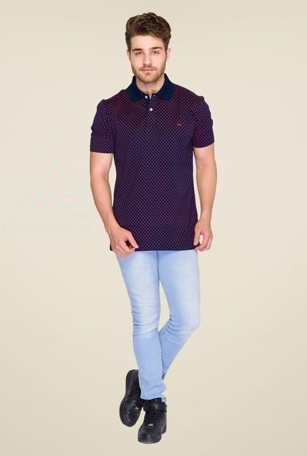 ColorPlus Navy Printed Polo T Shirt ColorPlus Navy Printed Polo T Shirt