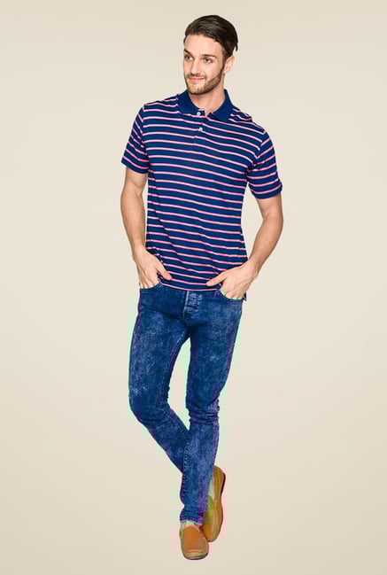 ColorPlus Dark Blue Striped Polo T Shirt ColorPlus Dark Blue Striped Polo T Shirt