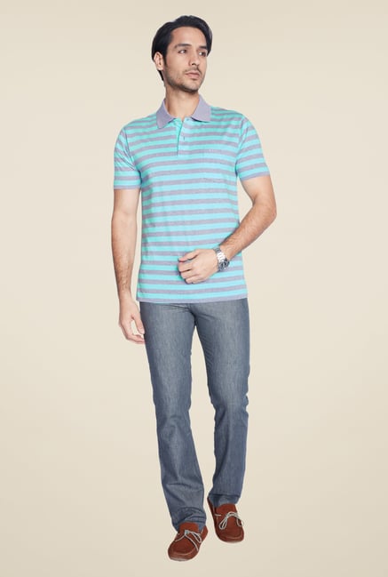 ColorPlus Blue Striped Polo T Shirt ColorPlus Blue Striped Polo T Shirt