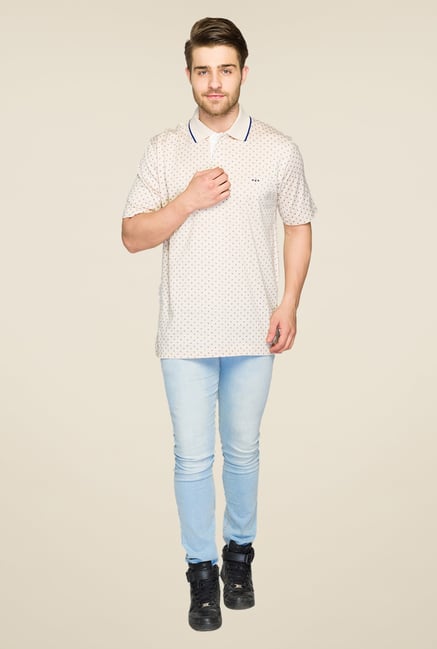ColorPlus Beige Printed Polo T Shirt ColorPlus Beige Printed Polo T Shirt